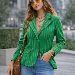 Vintage The Traveler by Connie Green Pinstripe Blazer Textured Jacket Womens L